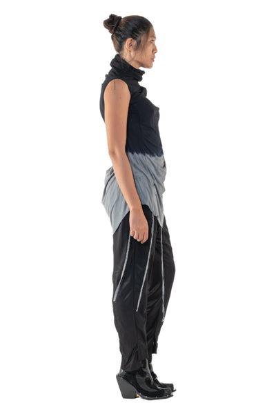 Shop Emerging Slow Fashion Genderless Alternative Avant-garde Designer Mark Baigent Annex Collection Fair Trade Black to Magnesium Ombre Cairon Sleeveless High-neck Top at Erebus