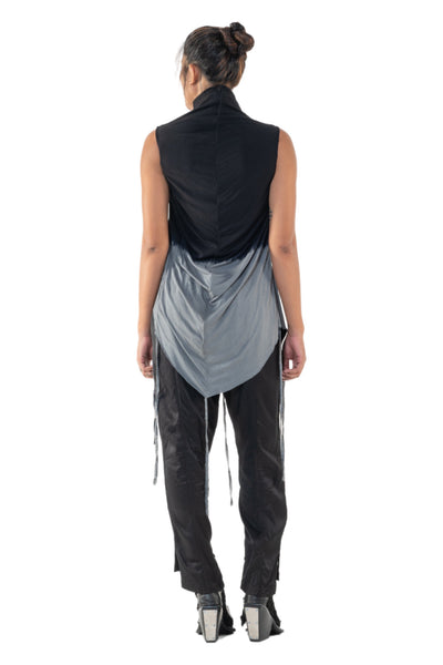 Shop Emerging Slow Fashion Genderless Alternative Avant-garde Designer Mark Baigent Annex Collection Fair Trade Black to Magnesium Ombre Cairon Sleeveless High-neck Top at Erebus