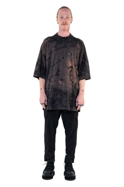 Shop Emerging Slow Fashion Genderless Alternative Avant-garde Designer Mark Baigent Annex Collection Fair Trade Black and Noda Pink Batik Hand-made Dye Calsi Oversized T-Shirt at Erebus