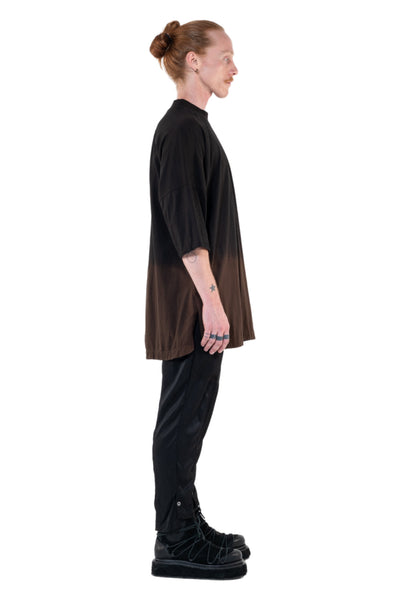 Shop Emerging Slow Fashion Genderless Alternative Avant-garde Designer Mark Baigent Annex Collection Fair Trade Black to Wood Hand-made Ombre Dye Calsi Oversized T-Shirt at Erebus