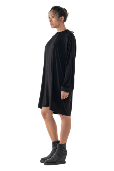 Shop Emerging Slow Fashion Genderless Alternative Avant-garde Designer Mark Baigent Annex Collection Fair Trade Black Bamboo Jersey Long Sleeve Cara Dress at Erebus