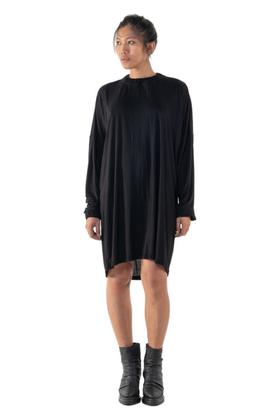 Shop Emerging Slow Fashion Genderless Alternative Avant-garde Designer Mark Baigent Annex Collection Fair Trade Black Bamboo Jersey Long Sleeve Cara Dress at Erebus