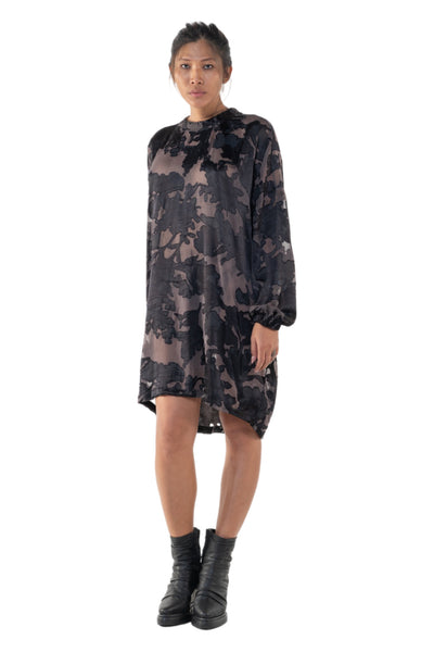 Shop Emerging Slow Fashion Genderless Alternative Avant-garde Designer Mark Baigent Annex Collection Fair Trade Black Sheer Silk Jacquard Long Sleeve Carah Dress at Erebus