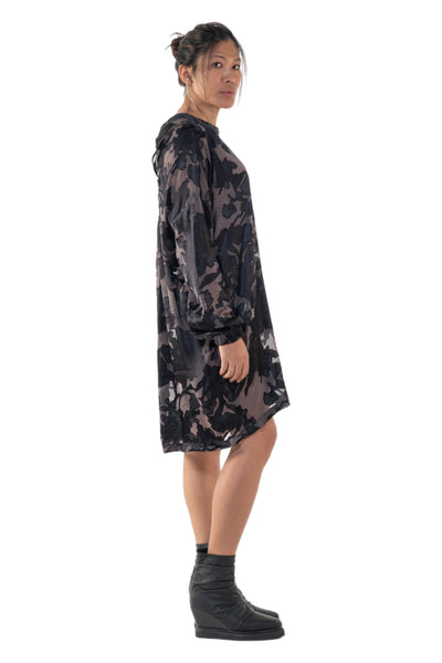 Shop Emerging Slow Fashion Genderless Alternative Avant-garde Designer Mark Baigent Annex Collection Fair Trade Black Sheer Silk Jacquard Long Sleeve Carah Dress at Erebus