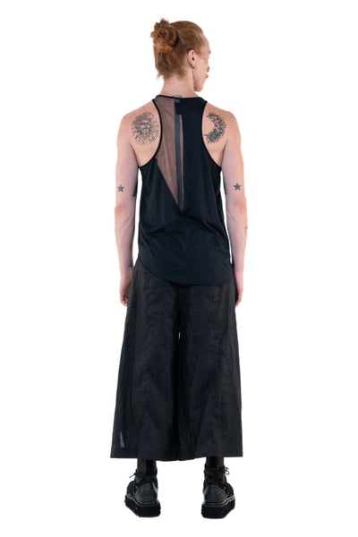 Shop Emerging Slow Fashion Genderless Alternative Avant-garde Designer Mark Baigent Annex Collection Fair Trade Black Bamboo with Viscose Insert Clavicle Tank Top at Erebus