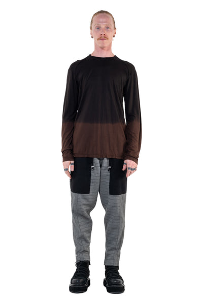 Shop Emerging Slow Fashion Genderless Alternative Avant-garde Designer Mark Baigent Annex Collection Fair Trade Black to Wood Ombre Bamboo Dihum Long Sleeve Top at Erebus