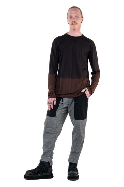 Shop Emerging Slow Fashion Genderless Alternative Avant-garde Designer Mark Baigent Annex Collection Fair Trade Black to Wood Ombre Bamboo Dihum Long Sleeve Top at Erebus