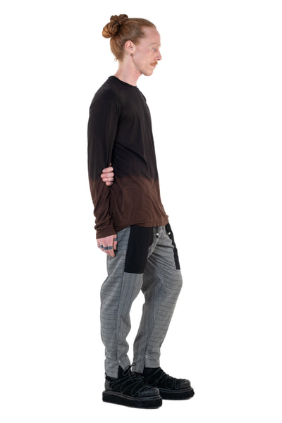 Shop Emerging Slow Fashion Genderless Alternative Avant-garde Designer Mark Baigent Annex Collection Fair Trade Black to Wood Ombre Bamboo Dihum Long Sleeve Top at Erebus