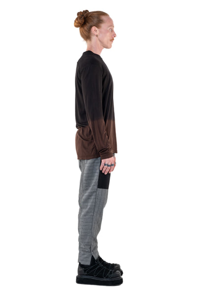 Shop Emerging Slow Fashion Genderless Alternative Avant-garde Designer Mark Baigent Annex Collection Fair Trade Black to Wood Ombre Bamboo Dihum Long Sleeve Top at Erebus