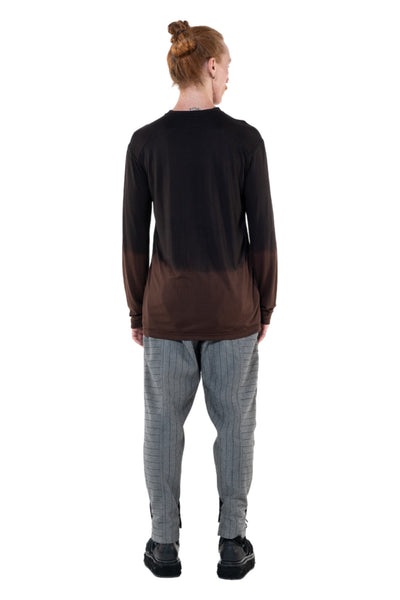 Shop Emerging Slow Fashion Genderless Alternative Avant-garde Designer Mark Baigent Annex Collection Fair Trade Black to Wood Ombre Bamboo Dihum Long Sleeve Top at Erebus