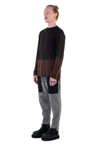 Shop Emerging Slow Fashion Genderless Alternative Avant-garde Designer Mark Baigent Annex Collection Fair Trade Black to Wood Ombre Bamboo Dihum Long Sleeve Top at Erebus