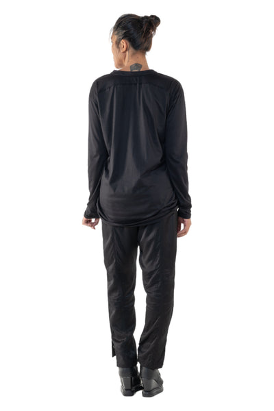 Shop Emerging Slow Fashion Genderless Alternative Avant-garde Designer Mark Baigent Annex Collection Fair Trade Black Bamboo Dihum Long Sleeve Top at Erebus