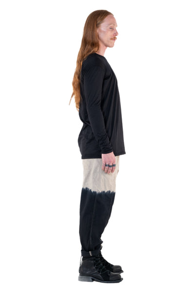 Shop Emerging Slow Fashion Genderless Alternative Avant-garde Designer Mark Baigent Annex Collection Fair Trade Black Bamboo Dihum Long Sleeve Top at Erebus