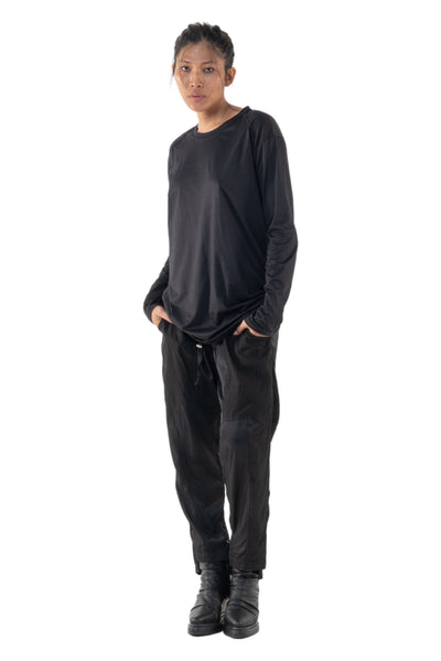 Shop Emerging Slow Fashion Genderless Alternative Avant-garde Designer Mark Baigent Annex Collection Fair Trade Black Bamboo Dihum Long Sleeve Top at Erebus