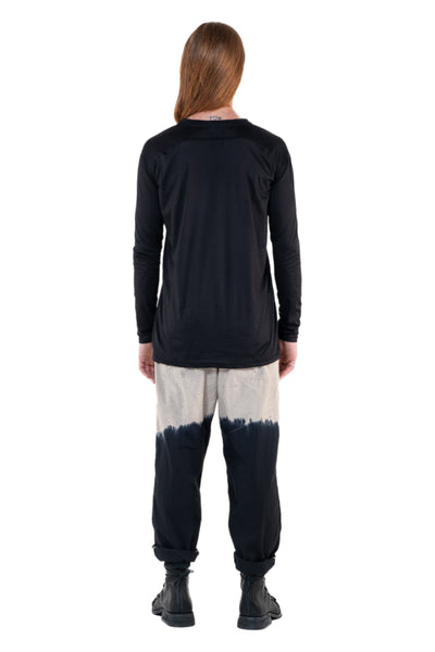 Shop Emerging Slow Fashion Genderless Alternative Avant-garde Designer Mark Baigent Annex Collection Fair Trade Black Bamboo Dihum Long Sleeve Top at Erebus