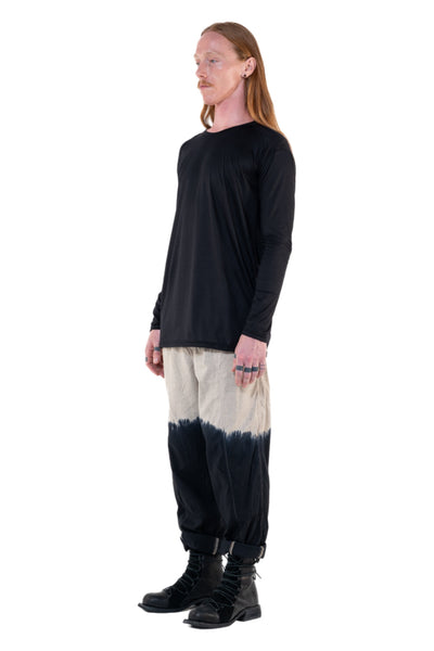 Shop Emerging Slow Fashion Genderless Alternative Avant-garde Designer Mark Baigent Annex Collection Fair Trade Black Bamboo Dihum Long Sleeve Top at Erebus