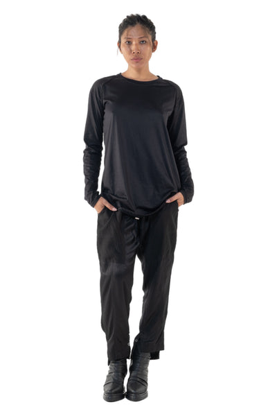 Shop Emerging Slow Fashion Genderless Alternative Avant-garde Designer Mark Baigent Annex Collection Fair Trade Black Bamboo Dihum Long Sleeve Top at Erebus