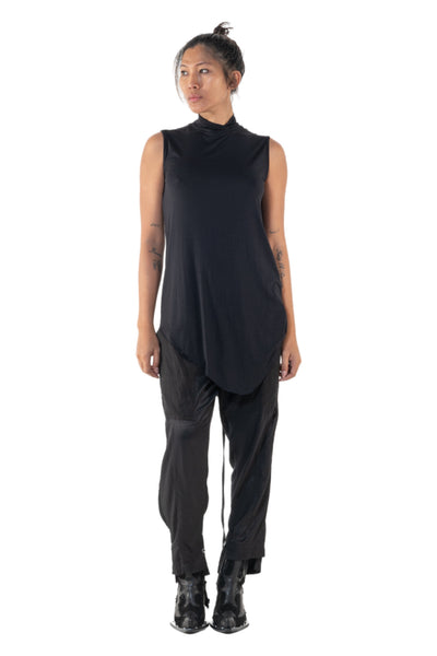 Shop Emerging Slow Fashion Genderless Alternative Avant-garde Designer Mark Baigent Annex Collection Fair Trade Black Viscose Spandex Eyola Sleeveless High-neck Top at Erebus