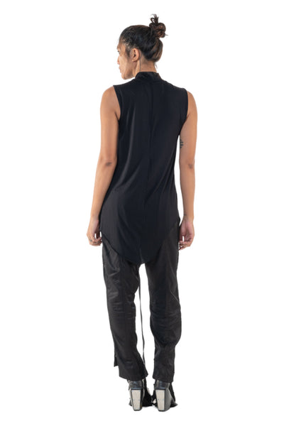 Shop Emerging Slow Fashion Genderless Alternative Avant-garde Designer Mark Baigent Annex Collection Fair Trade Black Viscose Spandex Eyola Sleeveless High-neck Top at Erebus