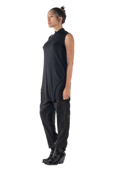 Shop Emerging Slow Fashion Genderless Alternative Avant-garde Designer Mark Baigent Annex Collection Fair Trade Black Viscose Spandex Eyola Sleeveless High-neck Top at Erebus