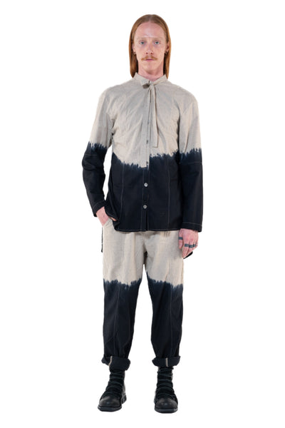 Shop Emerging Slow Fashion Genderless Alternative Avant-garde Designer Mark Baigent Annex Collection Fair Trade Black to Natural Ombre Cotton Slub Faber Shirt at Erebus