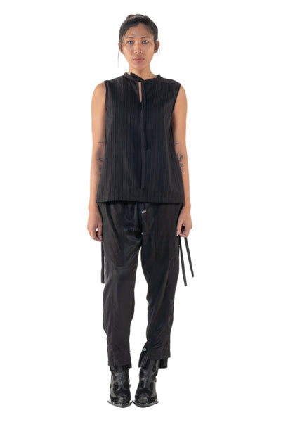 Shop Emerging Slow Fashion Genderless Alternative Avant-garde Designer Mark Baigent Annex Collection Fair Trade Black Unprocessed Cotton Faber Sleeveless Top at Erebus