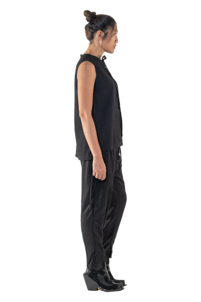 Shop Emerging Slow Fashion Genderless Alternative Avant-garde Designer Mark Baigent Annex Collection Fair Trade Black Unprocessed Cotton Faber Sleeveless Top at Erebus