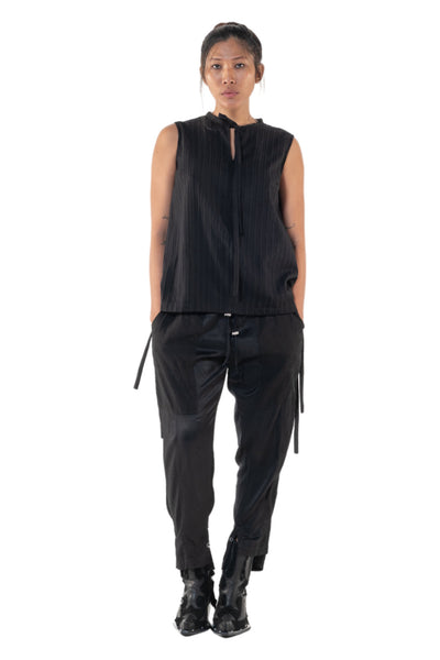 Shop Emerging Slow Fashion Genderless Alternative Avant-garde Designer Mark Baigent Annex Collection Fair Trade Black Unprocessed Cotton Faber Sleeveless Top at Erebus