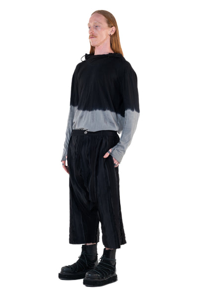 Shop Emerging Slow Fashion Genderless Alternative Avant-garde Designer Mark Baigent Annex Collection Fair Trade Black Zero Waste Low Crotch Fin Shorts at Erebus