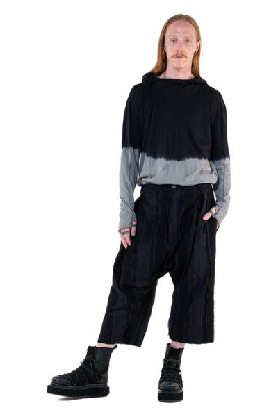 Shop Emerging Slow Fashion Genderless Alternative Avant-garde Designer Mark Baigent Annex Collection Fair Trade Black Zero Waste Low Crotch Fin Shorts at Erebus