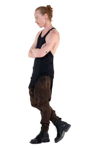 Shop Emerging Slow Fashion Genderless Alternative Avant-garde Designer Mark Baigent Annex Collection Fair Trade Black Ecovera Rayon Hallar Tank Top at Erebus