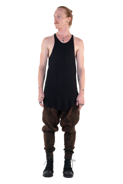 Shop Emerging Slow Fashion Genderless Alternative Avant-garde Designer Mark Baigent Annex Collection Fair Trade Black Ecovera Rayon Hallar Tank Top at Erebus