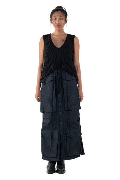 Shop Emerging Slow Fashion Genderless Alternative Avant-garde Designer Mark Baigent Annex Collection Fair Trade Black Ribbed Cotton Hero Sleeveless Top at Erebus