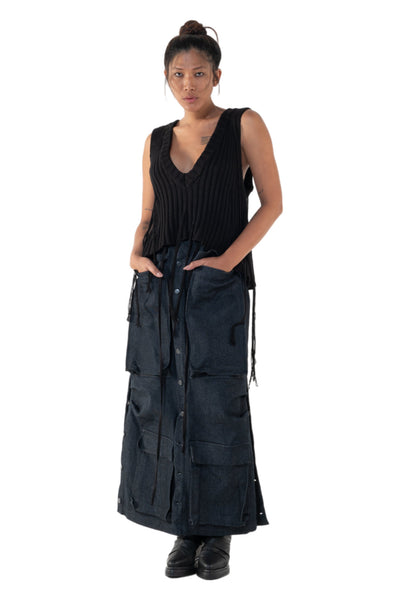 Shop Emerging Slow Fashion Genderless Alternative Avant-garde Designer Mark Baigent Annex Collection Fair Trade Black Ribbed Cotton Hero Sleeveless Top at Erebus