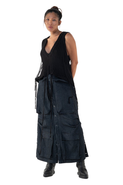 Shop Emerging Slow Fashion Genderless Alternative Avant-garde Designer Mark Baigent Annex Collection Fair Trade Black Ribbed Cotton Hero Sleeveless Top at Erebus