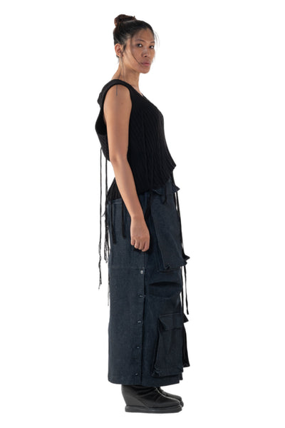 Shop Emerging Slow Fashion Genderless Alternative Avant-garde Designer Mark Baigent Annex Collection Fair Trade Black Ribbed Cotton Hero Sleeveless Top at Erebus