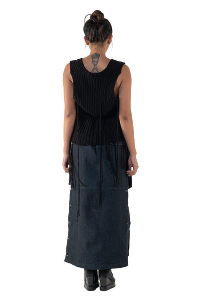 Shop Emerging Slow Fashion Genderless Alternative Avant-garde Designer Mark Baigent Annex Collection Fair Trade Black Ribbed Cotton Hero Sleeveless Top at Erebus