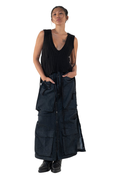 Shop Emerging Slow Fashion Genderless Alternative Avant-garde Designer Mark Baigent Annex Collection Fair Trade Black Ribbed Cotton Hero Sleeveless Top at Erebus