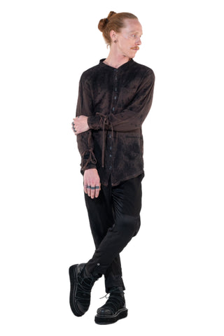 Shop Emerging Slow Fashion Genderless Alternative Avant-garde Designer Mark Baigent Annex Collection Fair Trade Signature Black and Noda Pink Batik Cotton Gauze Ines Shirt at Erebus