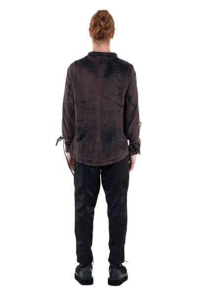 Shop Emerging Slow Fashion Genderless Alternative Avant-garde Designer Mark Baigent Annex Collection Fair Trade Signature Black and Noda Pink Batik Cotton Gauze Ines Shirt at Erebus