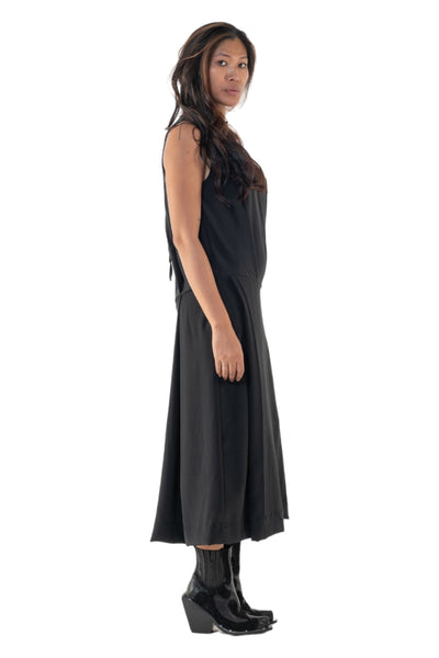 Shop Emerging Slow Fashion Genderless Alternative Avant-garde Designer Mark Baigent Annex Collection Fair Trade Black Silk Crepe de Chine Sleeveless Irla Dress at Erebus