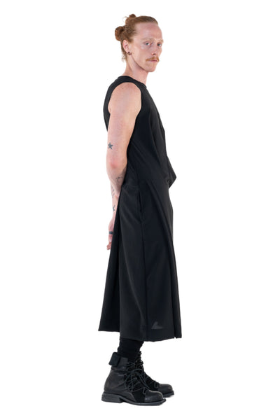 Shop Emerging Slow Fashion Genderless Alternative Avant-garde Designer Mark Baigent Annex Collection Fair Trade Black Silk Crepe de Chine Sleeveless Irla Dress at Erebus