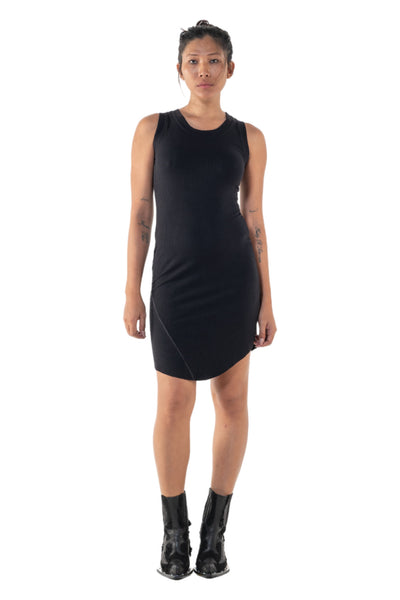 Shop Emerging Slow Fashion Genderless Alternative Avant-garde Designer Mark Baigent Annex Collection Fair Trade Black Viscose Rib Iwasa Tank Dress at Erebus