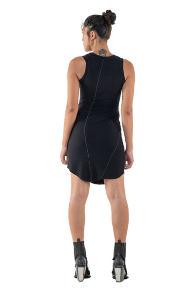 Shop Emerging Slow Fashion Genderless Alternative Avant-garde Designer Mark Baigent Annex Collection Fair Trade Black Viscose Rib Iwasa Tank Dress at Erebus