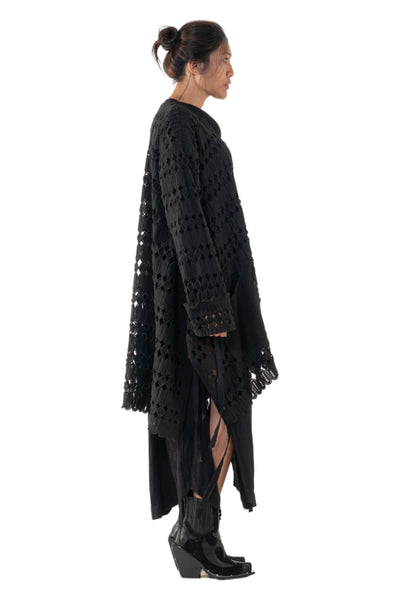 Shop Emerging Slow Fashion Genderless Alternative Avant-garde Designer Mark Baigent Annex Collection Fair Trade Black Kintamani Cotton Lace Coat at Erebus