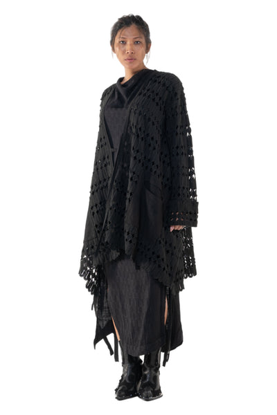 Shop Emerging Slow Fashion Genderless Alternative Avant-garde Designer Mark Baigent Annex Collection Fair Trade Black Kintamani Cotton Lace Coat at Erebus