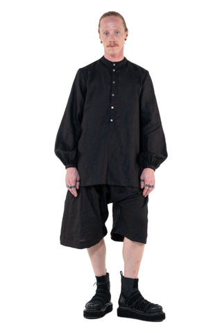 Shop Emerging Slow Fashion Genderless Alternative Avant-garde Designer Mark Baigent Annex Collection Fair Trade Black Pakk Wide Sleeve Linen Shirt at Erebus