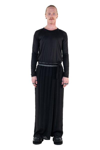 Shop Emerging Slow Fashion Genderless Alternative Avant-garde Designer Mark Baigent Annex Collection Fair Trade Black Viscose Wide Leg Sister Pants at Erebus