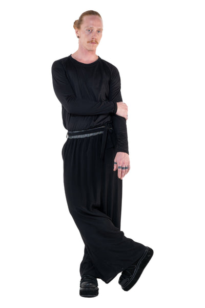 Shop Emerging Slow Fashion Genderless Alternative Avant-garde Designer Mark Baigent Annex Collection Fair Trade Black Viscose Wide Leg Sister Pants at Erebus