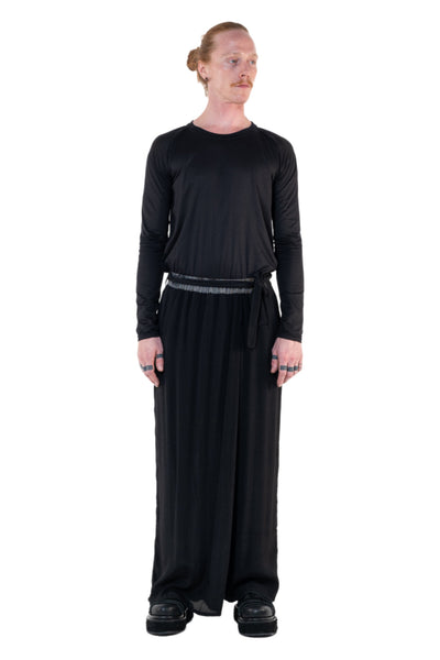 Shop Emerging Slow Fashion Genderless Alternative Avant-garde Designer Mark Baigent Annex Collection Fair Trade Black Viscose Wide Leg Sister Pants at Erebus